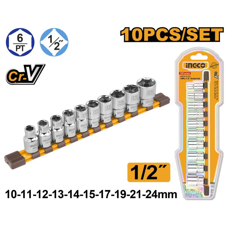 Набор головок торцевых головок 10 штук 10-24 мм INGCO HKTS12103