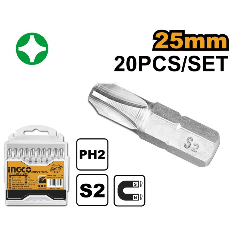 Набор бит PH2 20 шт  INGCO SDB11PH213