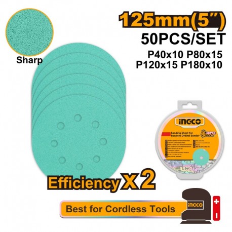 Комплект абразивной бумаги INGCO AKRS125050