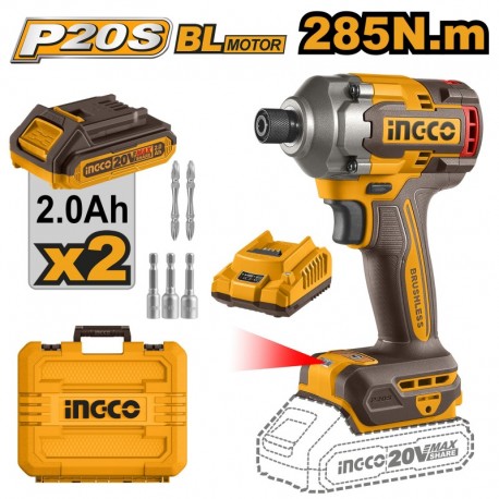 Аккумуляторный ударный винтовёрт  20V/2*2A 285Nm INGCO CIRLI2028