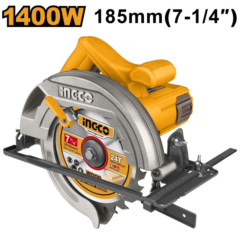 Пила циркулярная 185мм 1400Вт INGCO CS18538