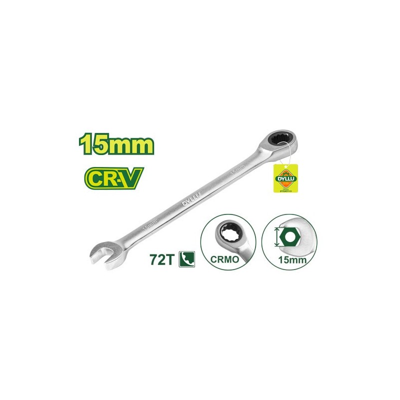 Ключ комбинированный с трещоткой 15 мм CR-V DYLLU DTSA5115