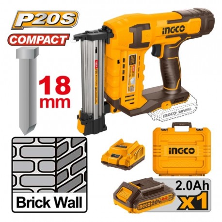Степлер на аккумуляторе 20В/1*2.0Ач 18мм INGCO CSTLI3808