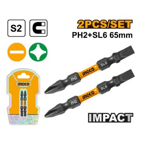 Набор бит PH2+SL6 2шт 65mm INDUSTRIAL INGCO SDBIM72HL665