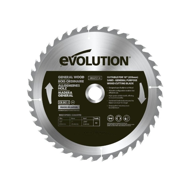 Диск по дереву 255мм Evolution GW255TCT-40